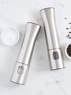 Quince Stainless Steel Electric Salt and Pepper Mill Set - Brushed Silver